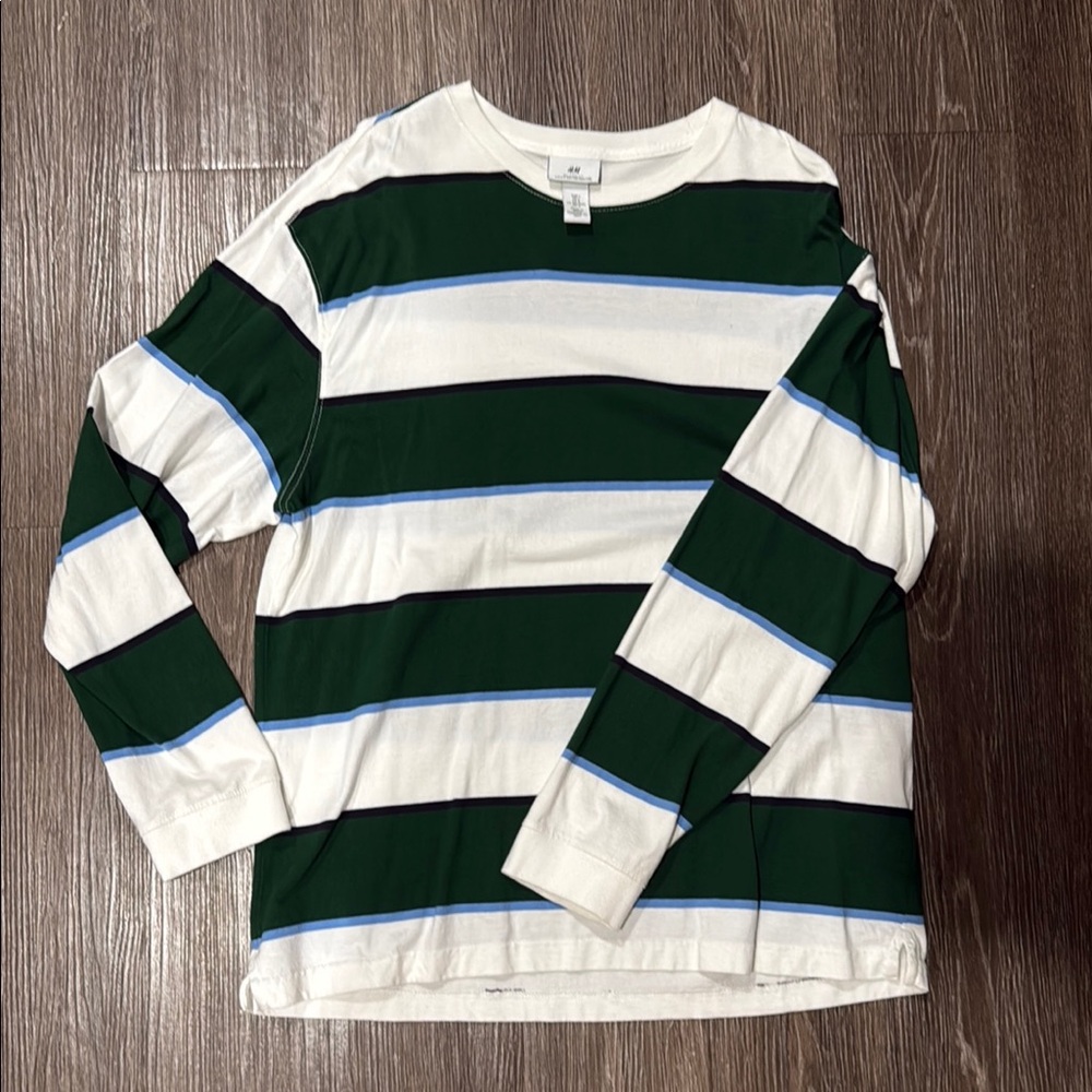 H&M Green and White Long Sleeve Tee